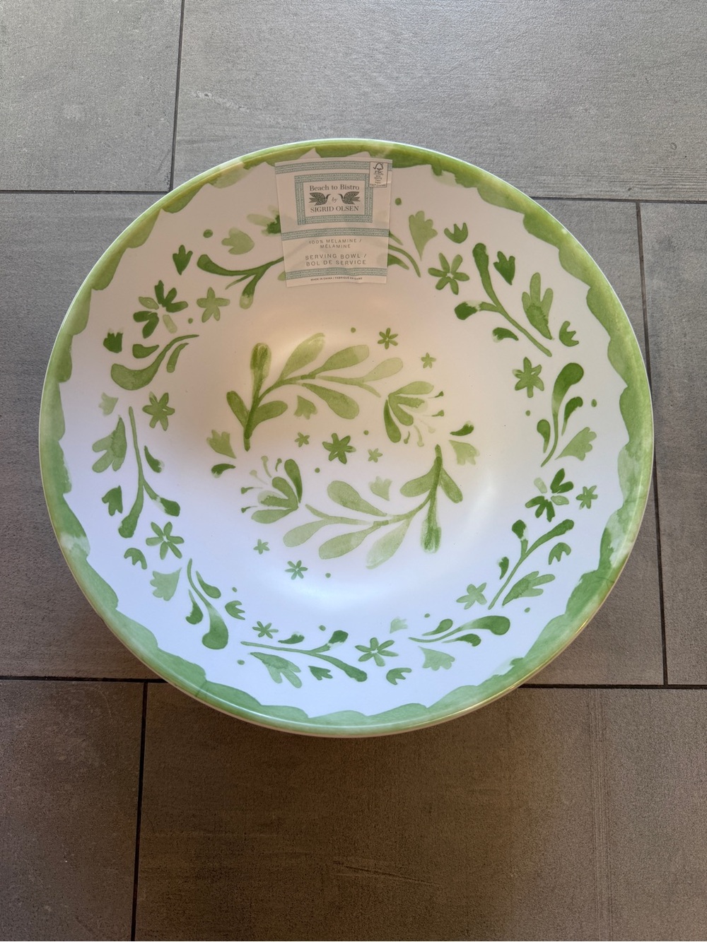 NWT Large Green Floral Melamine Serving Bowl for indoor & outdoor use, Fun too!